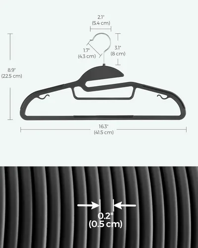 Miniatura 7 de SONGMICS Paquete de 50 percheros, perchas de plástico resistentes para trajes, apertura en forma de S, ahorro de espacio, gancho giratorio de 360º
