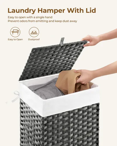 Miniatura 5 de Greenstell Cesta de ropa sucia con tapa, cesta de ropa de 60L con 2 bolsas de forro extraíbles y 2 bolsas de malla para lavandería, cesta de ropa