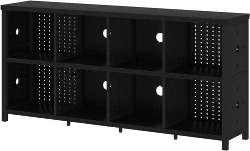 Miniatura 9 de LVB Estantería Horizontal Negra, Organizador de Almacenamiento Moderno en Cubos Estantería, Estante Industrial Ancho Largo de Madera Metal