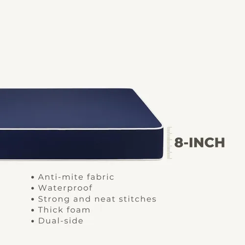 Miniatura 5 de Colchón impermeable para exteriores de 8 pulgadas, tamaño individual, fácil de limpiar, cómodo colchón de espuma, fabricado en Estados Unidos