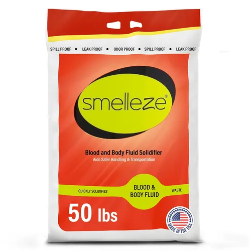 Miniatura 10 de SMELLEZE Limpieza de residuos de sangre y líquidos corporales súper absorbente, solidificador y desodorante: 2 lb. Los gránulos absorben sangre