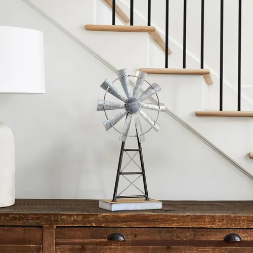 Miniatura 2 de Encantador molino de viento galvanizado alto, decoración de molino de viento de metal para estante de granja y sala de estar, añadiendo un toque