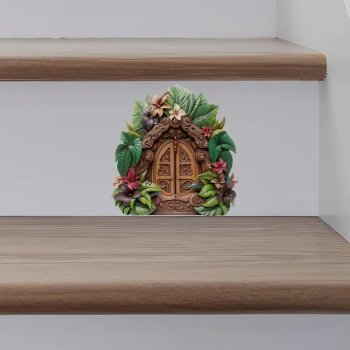 Miniatura 2 de Casa de jardín de la selva polinesia - Adhesivo de pared para puerta
