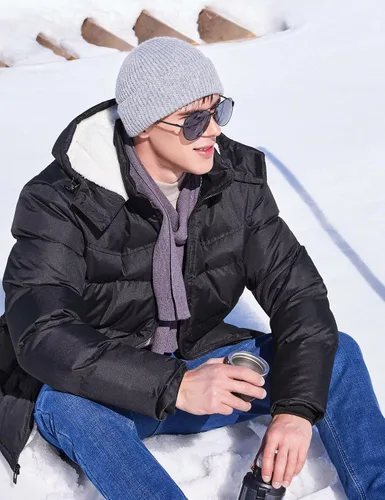 Miniatura 3 de BEST SOUTH Men's Hooded Winter Puffer Jacket Fleece Warm Bubble Coat Outerwear Cold Weather