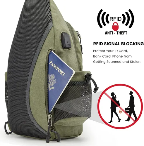 Miniatura 2 de G4Free - Mochila de lona con asa cruzada y puerto de carga USB con bloqueo RFID, mochila de pecho para senderismo, mochila de día para hombres