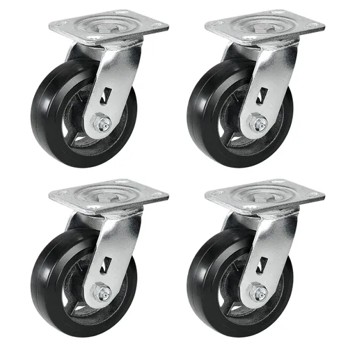 Ruedas industriales de 5 x 2 pulgadas, rueda de goma en hierro fundido, juego de 4 ruedas resistentes con capacidad de hasta 3200 libras,