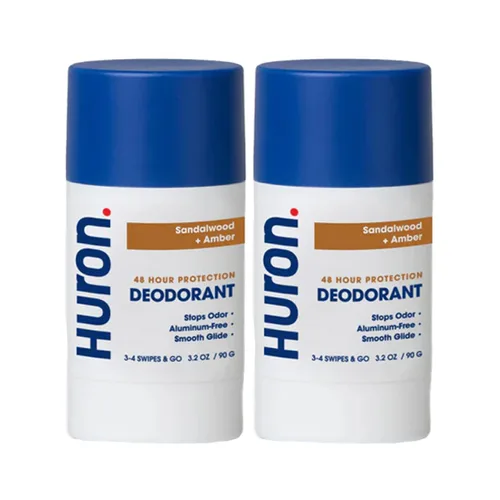 Huron Desodorante para hombres y mujeres, protección contra olores de 48 horas, desodorante sin aluminio con aroma de sándalo + ámbar, hidratante,