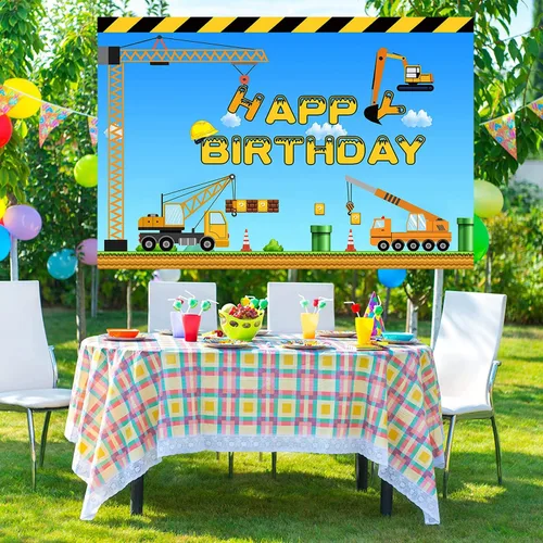 Miniatura 5 de Tema de construcción feliz cumpleaños telón de fondo camión volquete grúa fiesta de cumpleaños banner excavadora camión fotografía fondo niños