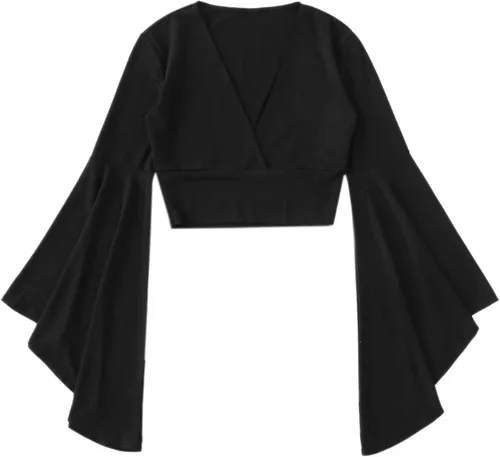 Miniatura 2 de Floerns - Blusa de manga larga acampanada envolvente con cuello en V para mujer