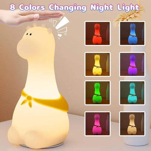 Miniatura 3 de Luz nocturna de silicona para niños – Lámpara recargable con control táctil y 8 colores, lindo diseño de animales para habitación infantil