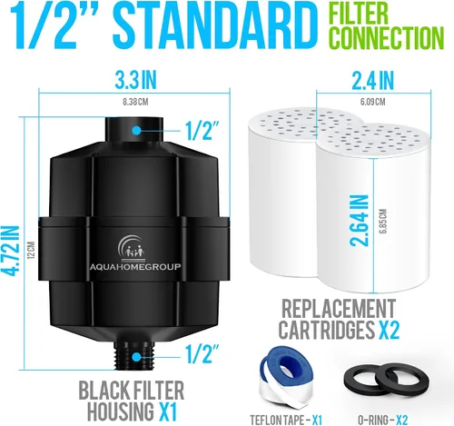 Miniatura 5 de AquaHomeGroup Filtro de ducha de 20 etapas, reduce el cloro, los metales pesados y los sedimentos, vitamina C y E, alto rendimiento, ajuste Negro