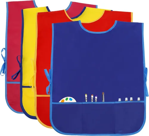 Miniatura 8 de 4 delantales de pintura para niños, delantales impermeables con 3 bolsillos, para niños de 3 a 8 años, 4 colores 4 colores (velcro)