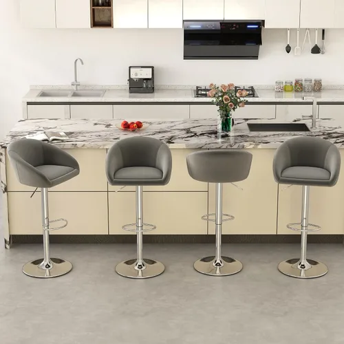 Miniatura 12 de Juego de 2 Taburetes de Bar, Taburetes de Bar Giratorios de Terciopelo Modernos Ajustables en Altura de Mostrador, Silla de Isla con Base de Metal