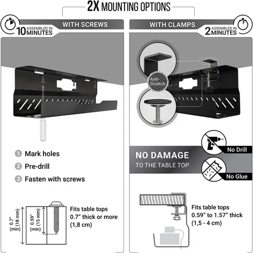 Miniatura 3 de Bandeja de organización de cables para debajo del escritorio, sin taladro, organización de cables, organizador de cables, gran capacidad de carga