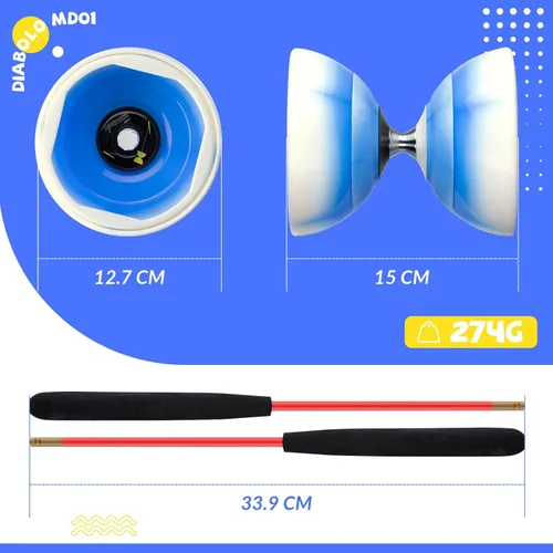 Miniatura 3 de CHEE MONG MD01 Yoyo chino para niños y adultos, diábolo profesional de triple rodamiento, juguete Diábolo Yoyo de 5 pulgadas con 2 varillas
