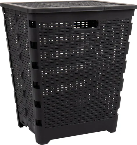 Miniatura 8 de Mind Reader Cesta plegable para ropa sucia de 61 litros, cesta de ropa, tapa, diseño de mimbre, plástico, 18 pulgadas de largo x 14.5 pulgadas
