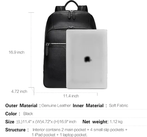 Miniatura 4 de BOSTANTEN Mochila de cuero para hombre 15.6 pulgadas Mochila para portátil de viaje Bolsa universitaria Negro 1-negro
