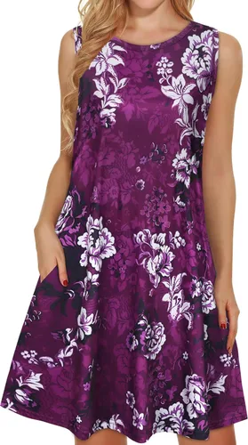 Miniatura 40 de elescat Vestidos de verano para mujer 2025, vestido casual de playa sin mangas con estampado floral, tipo camiseta, suelto y con bolsillos