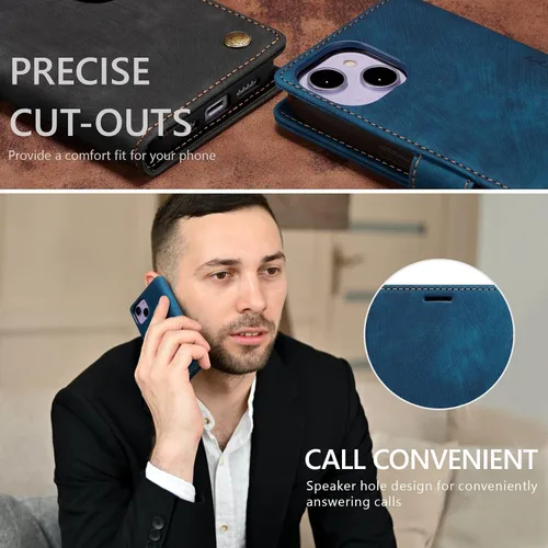 Miniatura 6 de QLTYPRI Funda para iPhone 13, funda de piel sintética con cierre magnético, soporte para tarjetas, función atril, a prueba de golpes, funda Azul