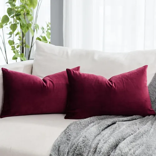 Miniatura 47 de Juego de 2 fundas de almohada decorativas de terciopelo de 14 x 14 pulgadas con cremallera, fundas de cojín cuadradas suaves y lisas de lujo