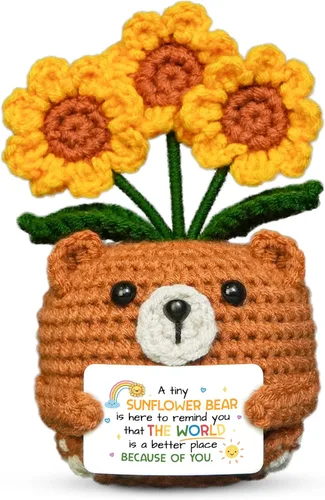 OASSIE Regalos de graduación de jardín de infantes para niños y adolescentes, animales de ganchillo positivos de oso de girasol, inspiradores para