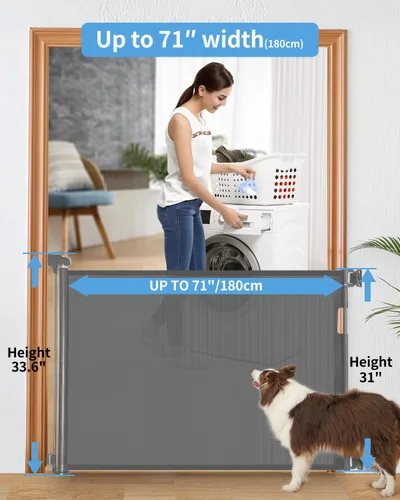 Miniatura 2 de Veraste Puerta retráctil para bebés para puertas y escaleras, puerta de seguridad de malla para mascotas, uso en interiores y exteriores, operación
