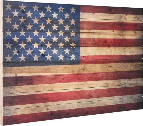 Miniatura 2 de Empire Art Direct Arte de pared con impresión digital de bandera estadounidense en madera maciza, 30 x 45 x 1.5 pulgadas, listo para colgar
