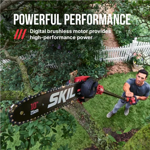 Miniatura 7 de SKIL PWR CORE 40 Kit de sierra de poste sin escobillas de 40 V 10 pulgadas con eje telescópico de más de 9 pies y cabeza en ángulo, incluye batería