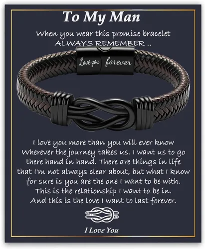 Miniatura 30 de Gifts for Men Infinity Leather Bracelet for Dad New Daddy Husband Boyfriend Son Grandson Brother Nephew Uncle Brown Braided Engraved Leather Jewelry