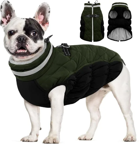 Miniatura 41 de AOFITEE Abrigo para perro, chaquetas cálidas para perros grandes, abrigo reflectante de cuello alto para perros con arnés integrado, impermeable