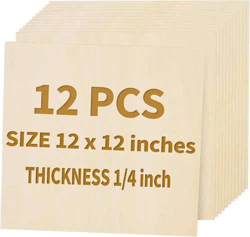 12 paquetes de hojas de tilo para manualidades - 12 x 12 x 1/4 pulgada Hojas de madera contrachapada de tilo sin acabado para corte por láser,