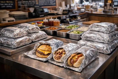 Miniatura 2 de ANGEL'S PEEL LOUNGE Bolsas aisladas de papel de aluminio para hamburguesas, envolturas de papel de estaño precortadas para hamburguesas, sándwiches