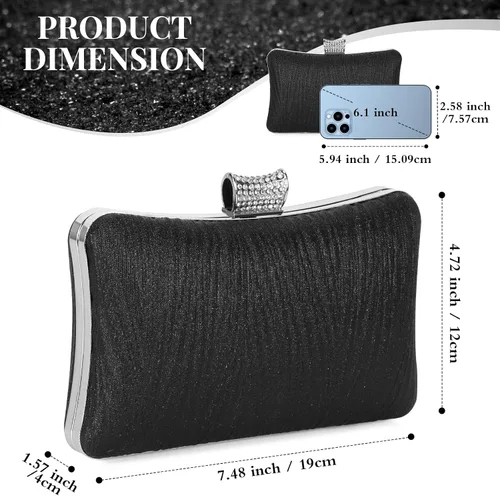Miniatura 4 de UBORSE Bolso de mano con purpurina para mujer, bolsa de noche brillante con cadena desmontable, bolso de mano formal para fiesta, cóctel, baile