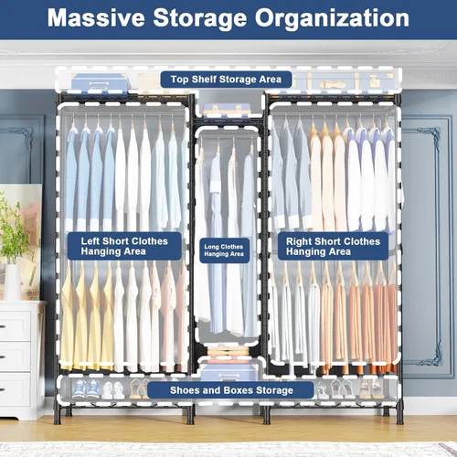 Miniatura 3 de Ulif E12 - Perchero independiente resistente con estantes, sistema de almacenamiento de ropa de metal para colgar ropa, 57.1 pulgadas de ancho x 16