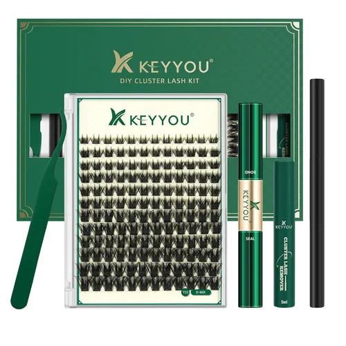 Miniatura 101 de KEYYOU Racimos de pestañas, 96 piezas de extensiones de pestañas DIY, rizado D de 16 mm, negro, realista, no irritante, fácil de colocar en casa