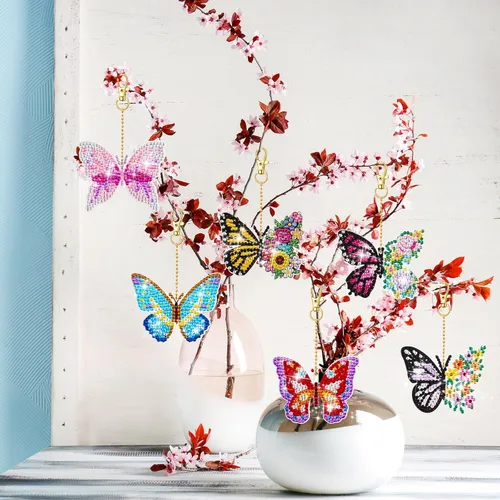 Miniatura 6 de Henoyso Juego de 24 llaveros de pintura de diamantes de mariposa para adultos, kit de manualidades 5D de doble cara, kit de taladro, pintura