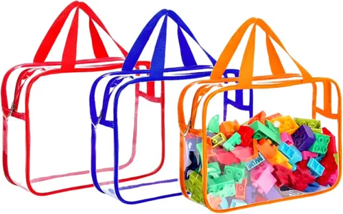 Miniatura 9 de Bolsa de almacenamiento transparente con cremallera, bolsas organizadoras para viajes en casa con asas, para bloques de construcción, rompecabezas