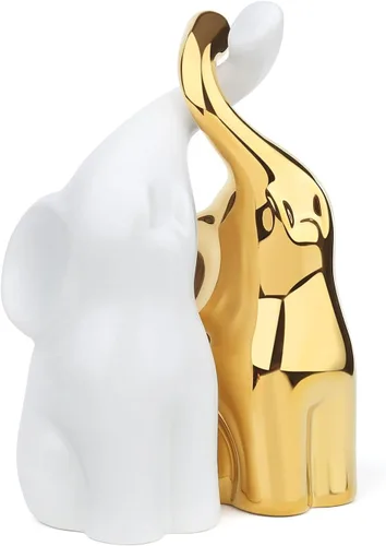 Miniatura 7 de LAIDANLA Elefantes beige y grises, moderno juego de esculturas de cerámica amoroso, figura de elefante de 6.3 pulgadas para decoración de regalos
