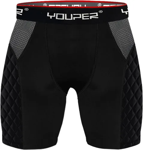 Youper - Pantalones cortos acolchados deslizantes de compresión Elite para adultos con bolsillo para copa para béisbol, fútbol