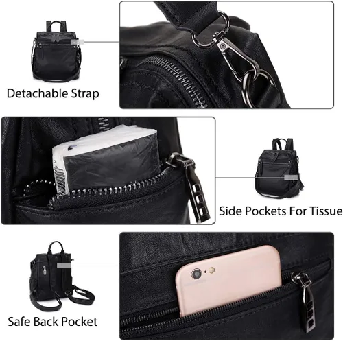 Miniatura 4 de VX - Bolso mochila de piel sintética para mujer, diseño convertible a la moda, 2 modos de uso