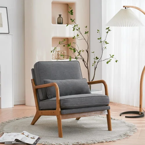 Miniatura 10 de Silla decorativa para sala de estar, sillón tapizado moderno de mediados de siglo con almohada, sillón de lectura, cómoda silla decorativa para Gris
