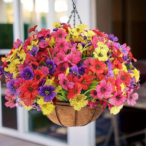 Miniatura 9 de 16 paquetes de flores artificiales de verano, flores artificiales a granel UV para macetas de jardín, patio, porche al aire libre, decoración