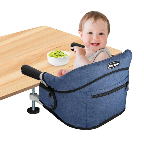 Miniatura 9 de Silla alta de gancho con bandeja desmontable, silla alta portátil plegable de viaje para bebé, asiento de alimentación ligero con bolsa de Negro