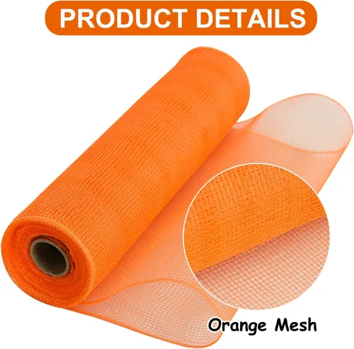 Miniatura 3 de TONIFUL 2 rollos de cinta de malla decorativa naranja de 10 pulgadas, malla de tela para suministros de corona de malla, corona de puerta delantera