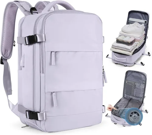 Miniatura 46 de Mochila de viaje grande, bolsa de mano, aprobada para aviones, para artículos personales, para hombre o mujer, color beige con marrón