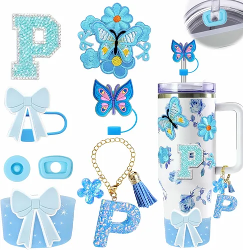 Miniatura 127 de 15 piezas de set de accesorios para vaso Stanley Cup 30oz 40oz con asa, incluye cubierta de pajita de silicona y bota, encanto de asa, encantos