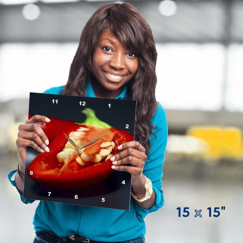 Miniatura 4 de 3dRose Capiscum Seeds - Chili, Chili Pepper, Chilli, Chilli Peppers, Pepper, Peppers, red 15x15 Wall Clock