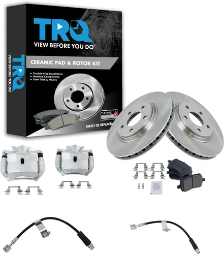Miniatura 76 de TRQ Juego de pastillas de freno delanteras y rotores de cerámica, pinzas, mangueras, compatibles con Honda Odyssey 2005-2010