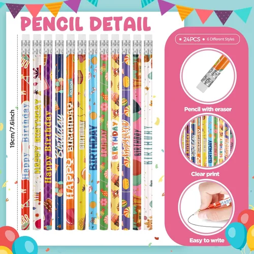 Miniatura 2 de Sabary Juego de 48 pulseras de goma para lápices de feliz cumpleaños, recuerdos de fiesta de cumpleaños, pulseras de silicona para niños, Arcoír