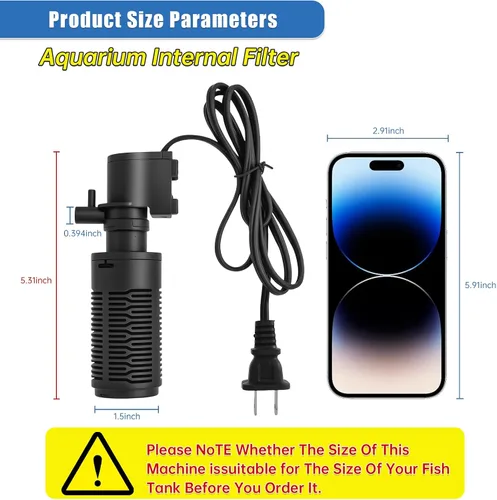 Miniatura 6 de Filtro de acuario para tanque de 5 a 10 galones - Bomba de filtro sumergible ultra silenciosa, 4 W de eficiencia energética, flujo ajustable, fácil